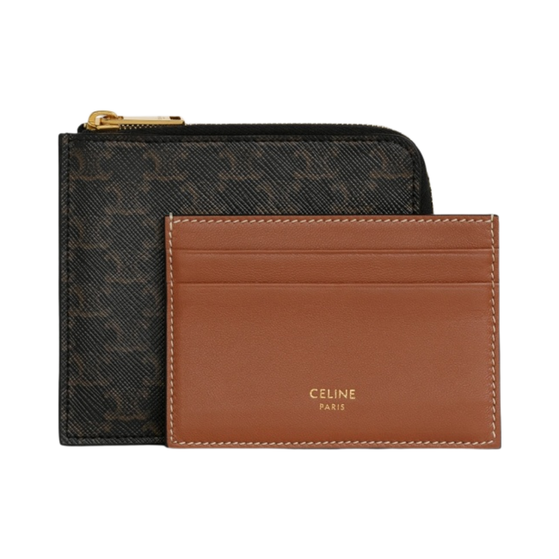 10D882CCP-04LU Celine Zipped Purse with Removable Card Holder in Triomphe Canvas and Lambskin Tan