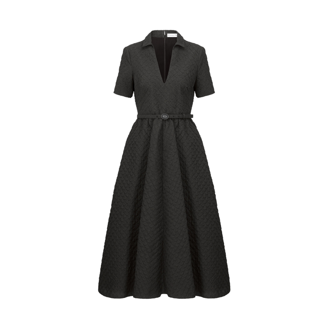 141R38A2790-X9000 (W) Dior Mid-Length Belted Dress Black Matte Cloque