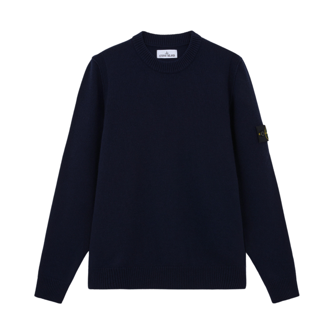 스톤 아일랜드 508A3 램스울 크루넥 스웨터 위드 스티치 디테일 네이비 블루 - 24FW(Stone Island 508A3 Lambswool Crewneck Sweater with Stitch Details Navy Blue - 24FW)