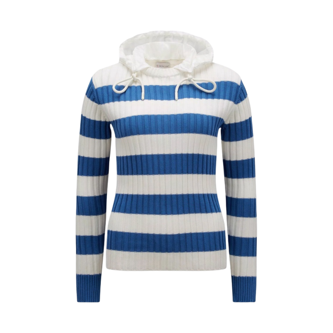 (W) 몽클레르 후드 코튼 스웨터 화이트 블루 - 23SS((W) Moncler Hooded Cotton Sweater White Blue - 23SS) - 1