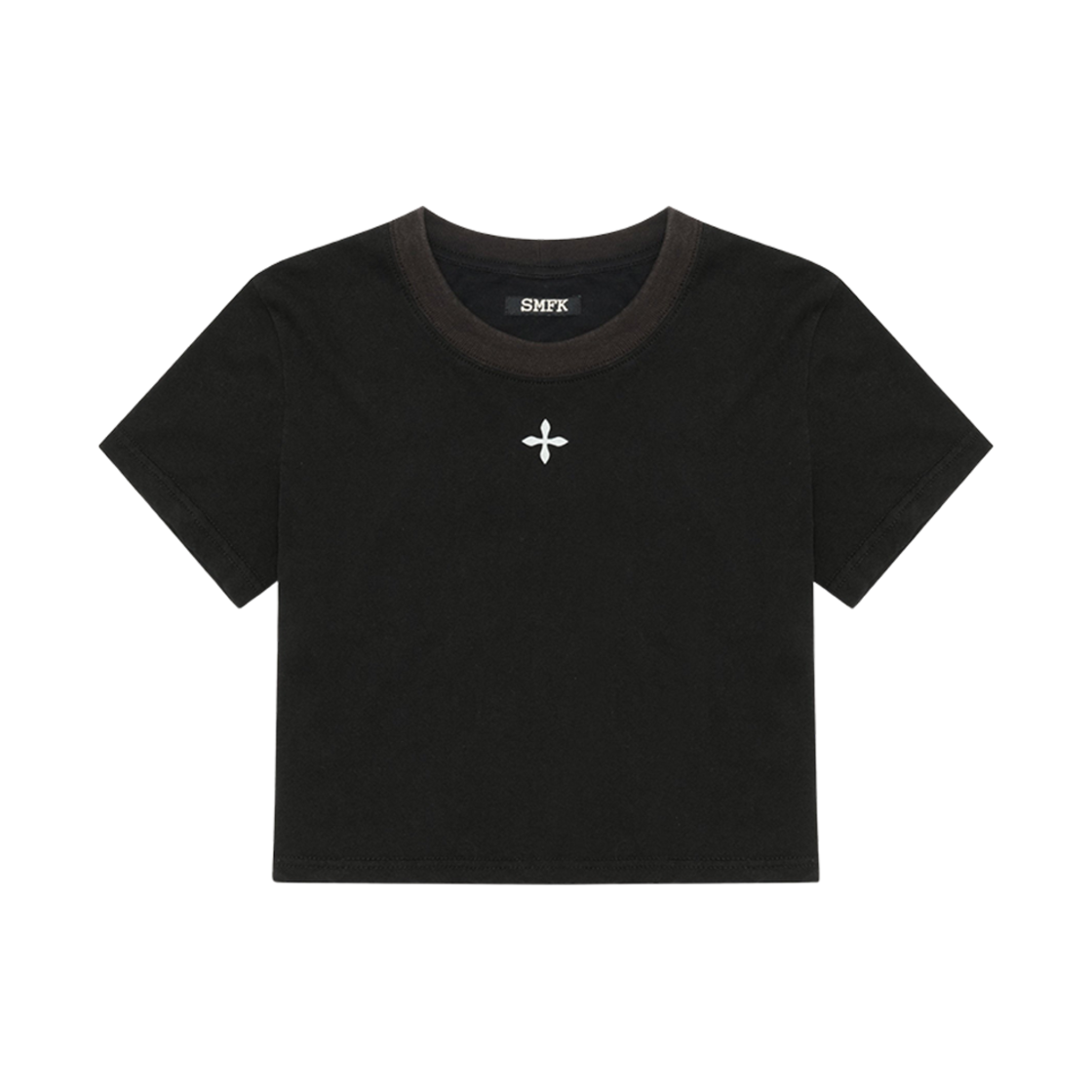 (W) 에스엠에프케이 컴퍼스 크로스 슬림 핏 티셔츠 블랙((W) SMFK Compass Cross Slim Fit T-Shirt Black)