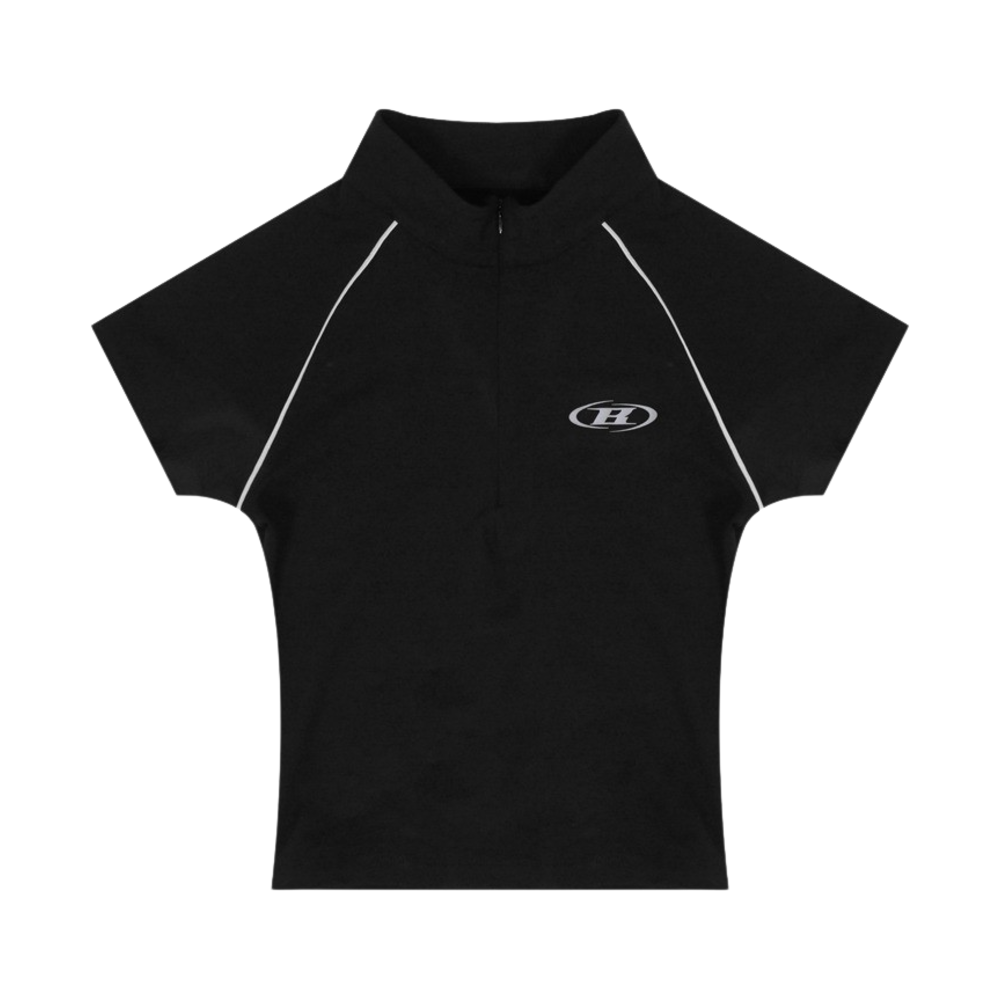 BF2WST122BK BORN TO WIN Silver B Raglan Half Zip-Up T-Shirt Black - 대표 이미지 #1
