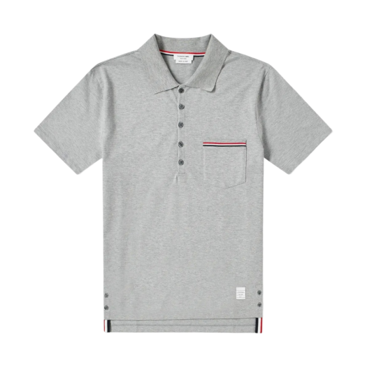 Thom Browne RWB Pocket Trim Pique Polo Shirt Light Grey