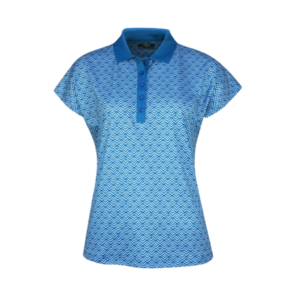 (W) 캘러웨이 쉐브 지오 프린티드 폴로 탑 블루 시 스타((W) Callaway Chev Geo Printed Polo Top Blue Sea Star)