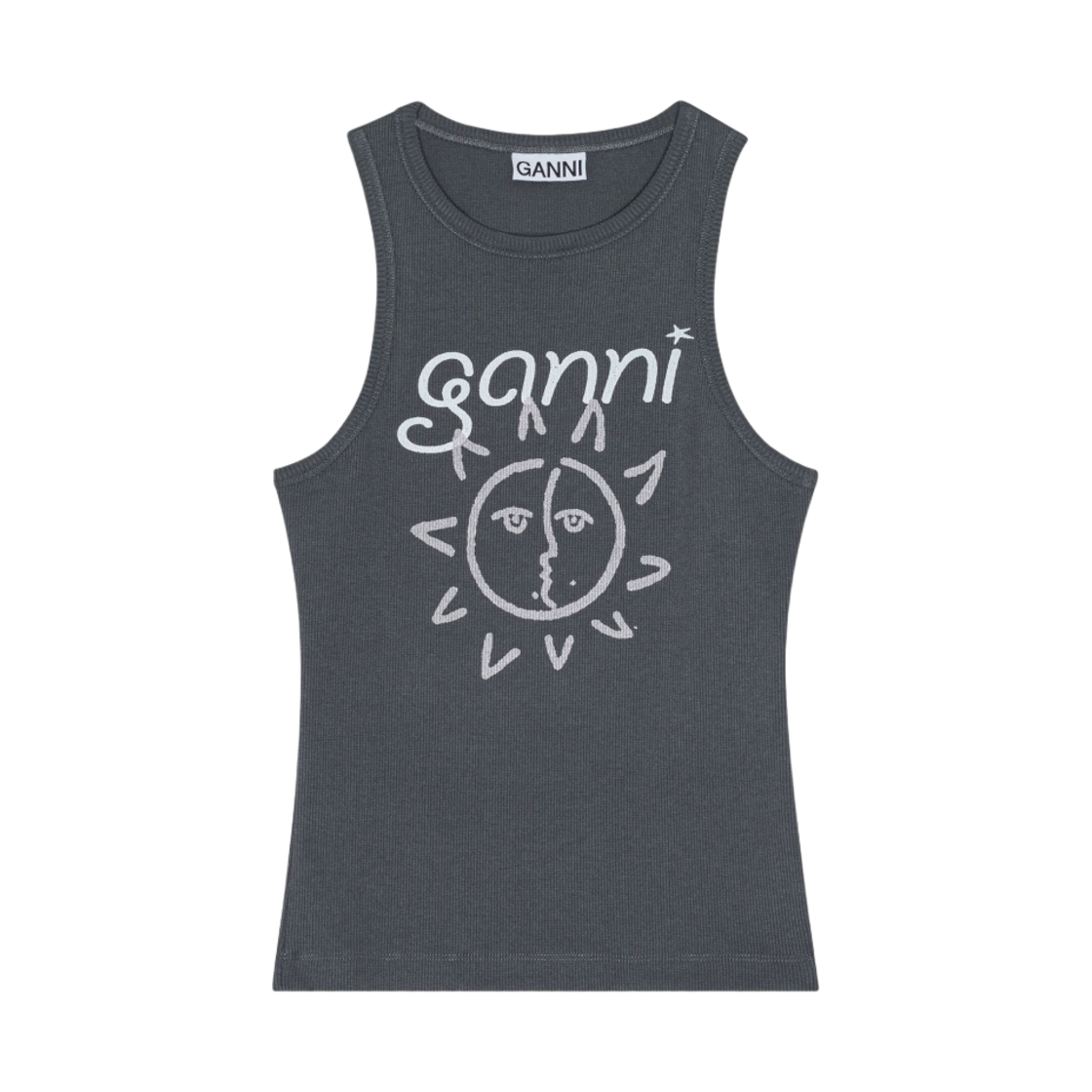 T3782-490 (W) Ganni Graphic Rib Sun Tank Top Volcanic Ash