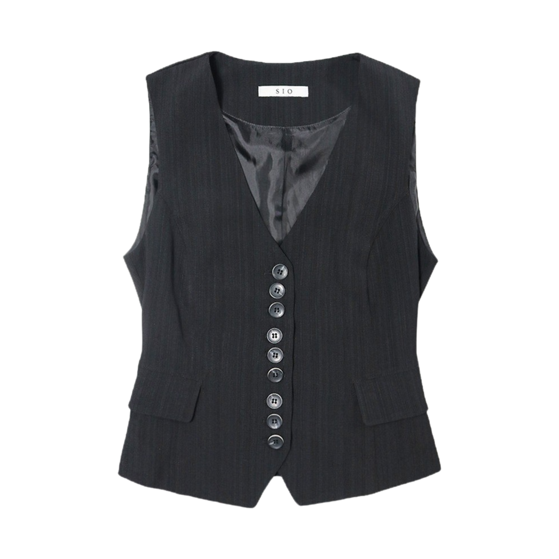 시오 브이넥 버튼 스트라이프 베스트 블랙(SIO V-neck Button Stripe Vest Black)
