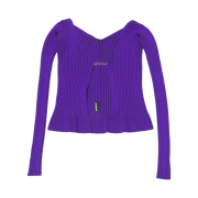 (W) Jacquemus La Maille Pralu Longue Seamless Charm Logo Cardigan Purple