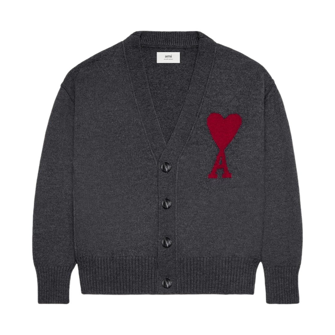 아미 빅 하트 로고 가디건 헤더 그레이 레드(AMI de Coeur Cardigan Heather Grey Red)