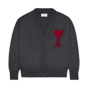 AMI de Coeur Cardigan Heather Grey Red