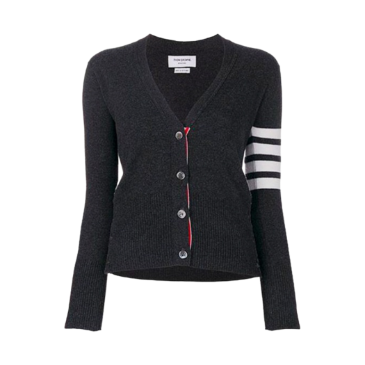 (W) Thom Browne Cashmere 4-Bar V-Neck Cardigan Dark Grey