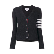 (W) Thom Browne Cashmere 4-Bar V-Neck Cardigan Dark Grey