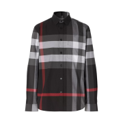 Burberry Check Stretch Cotton Poplin Shirt Charcoal