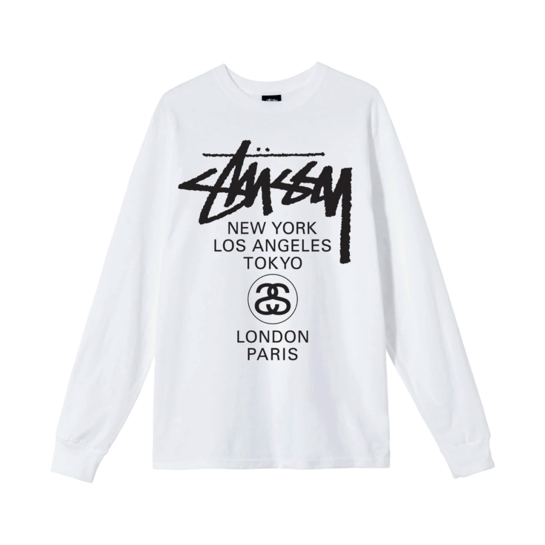 스투시 월드투어 롱슬리브 티셔츠 화이트(Stussy World Tour LS T-Shirt White)