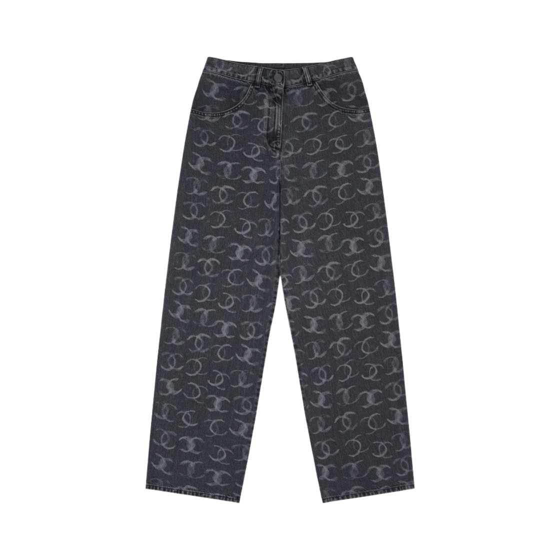 (W) 샤넬 프린티드 자수 데님 블랙 화이트((W) Chanel Printed Embroidered Denim Black White)