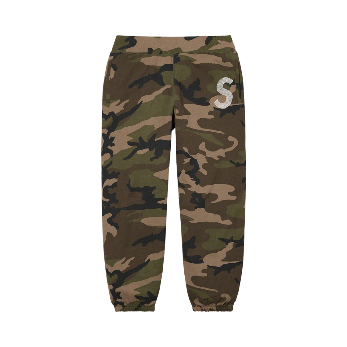슈프림 스와로브스키 S 로고 스웨트팬츠 우드랜드 카모 - 21SS