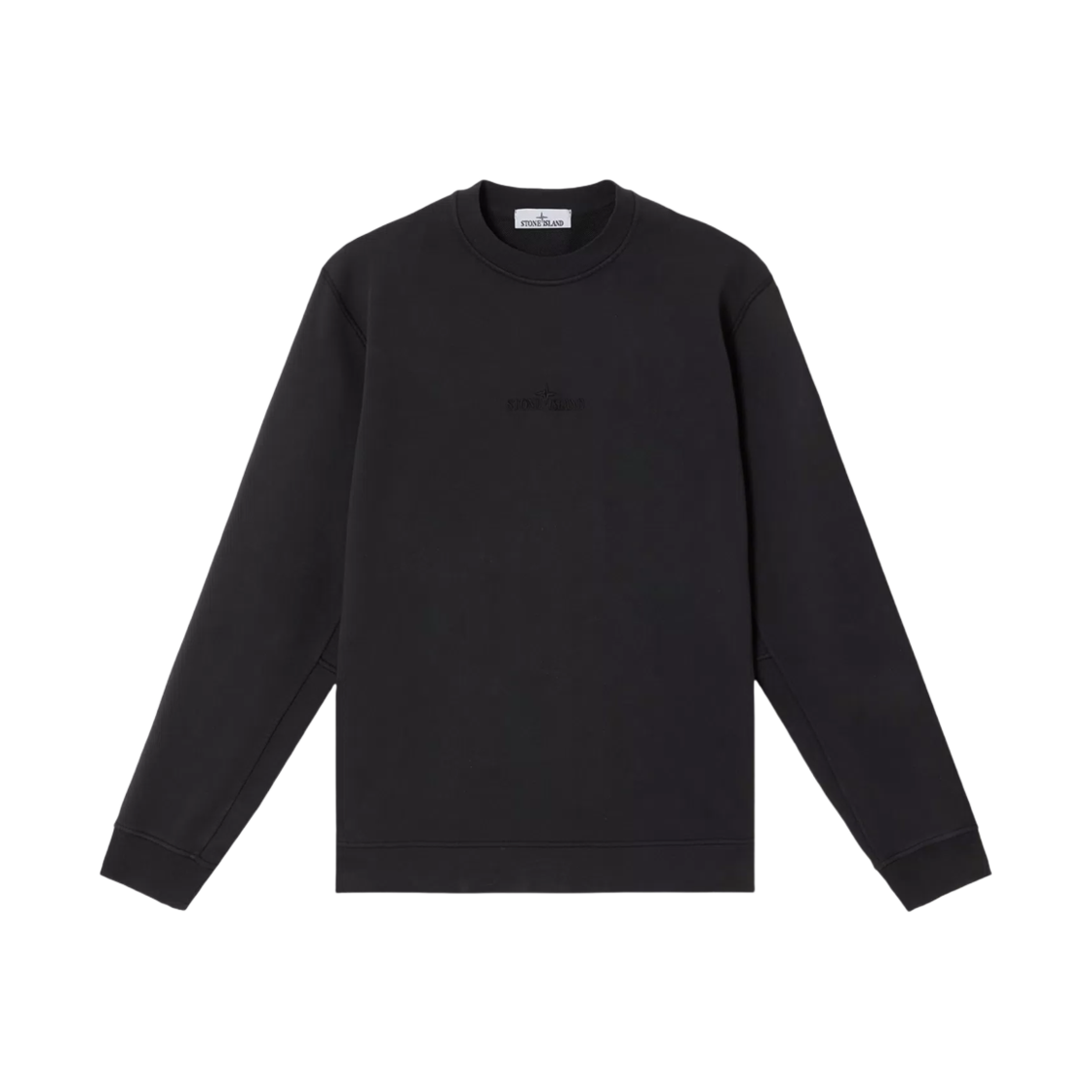 스톤 아일랜드 6100667 코튼 플리스 크루넥 스웨트셔츠 로고 자수 앤 리빙 블랙 - 25SS(Stone Island 6100667 Cotton Fleece Crewneck Sweatshirt with Logo Embroidery and Ribbing Black - 25SS) - 1