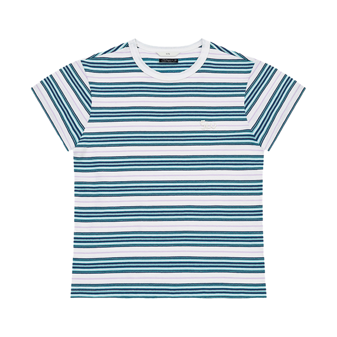 에스티유 우먼즈 스트라이프 로고 비즈 티셔츠 민트 블루
