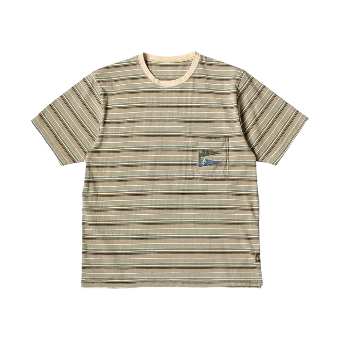 캐피탈 멀티 보더 저지 패넌트 티셔츠 3플래그 베이지 브라운(Kapital Multi Border Jersey Pennant T-Shirt 3Flags Beige Brown)