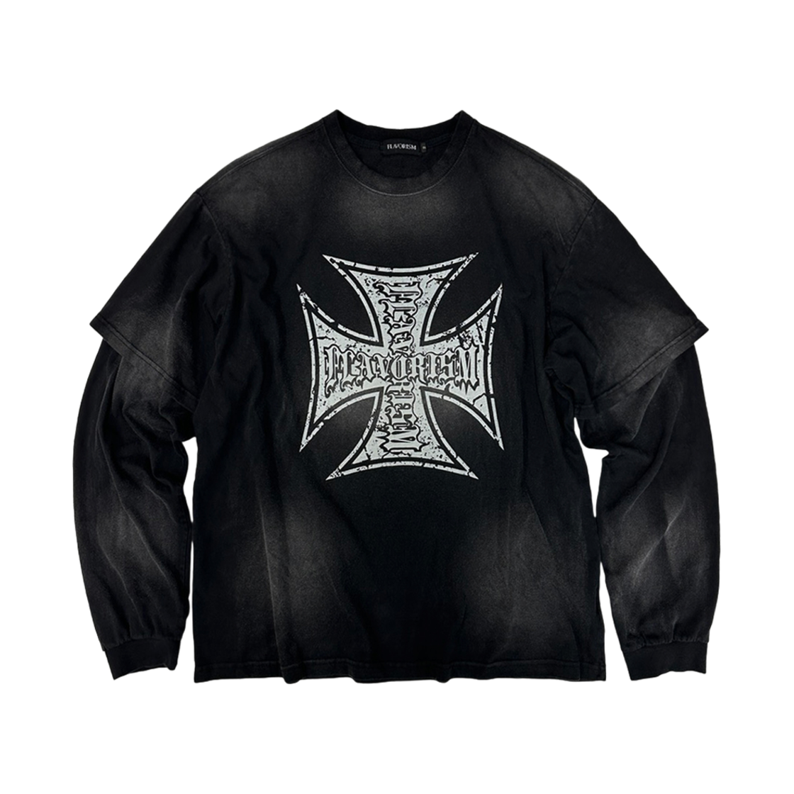 플레이버리즘 크로스 로고 레이어드 롱 슬리브 블랙(Flavorism Cross Logo Layered Long Sleeve (TT0085) Black)