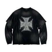 Flavorism Cross Logo Layered Long Sleeve (TT0085) Black
