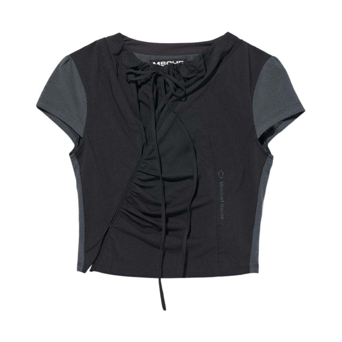 (W) 미스치프 사이드 훅 셔링 셔츠 차콜