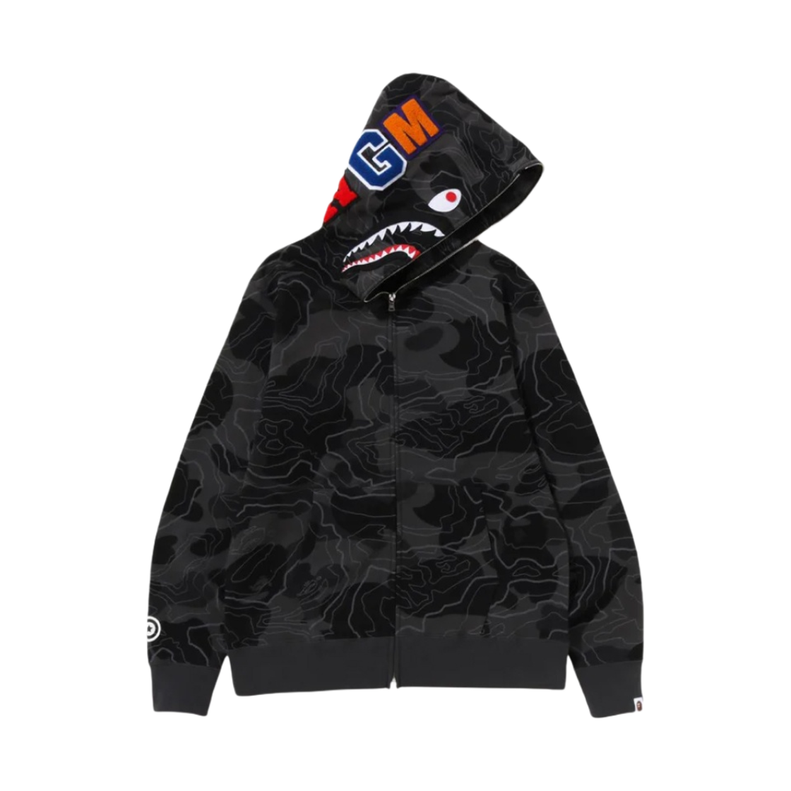 0ZXSWM115005L BAPE Layered Line Camo Shark Full Zip Hoodie Black