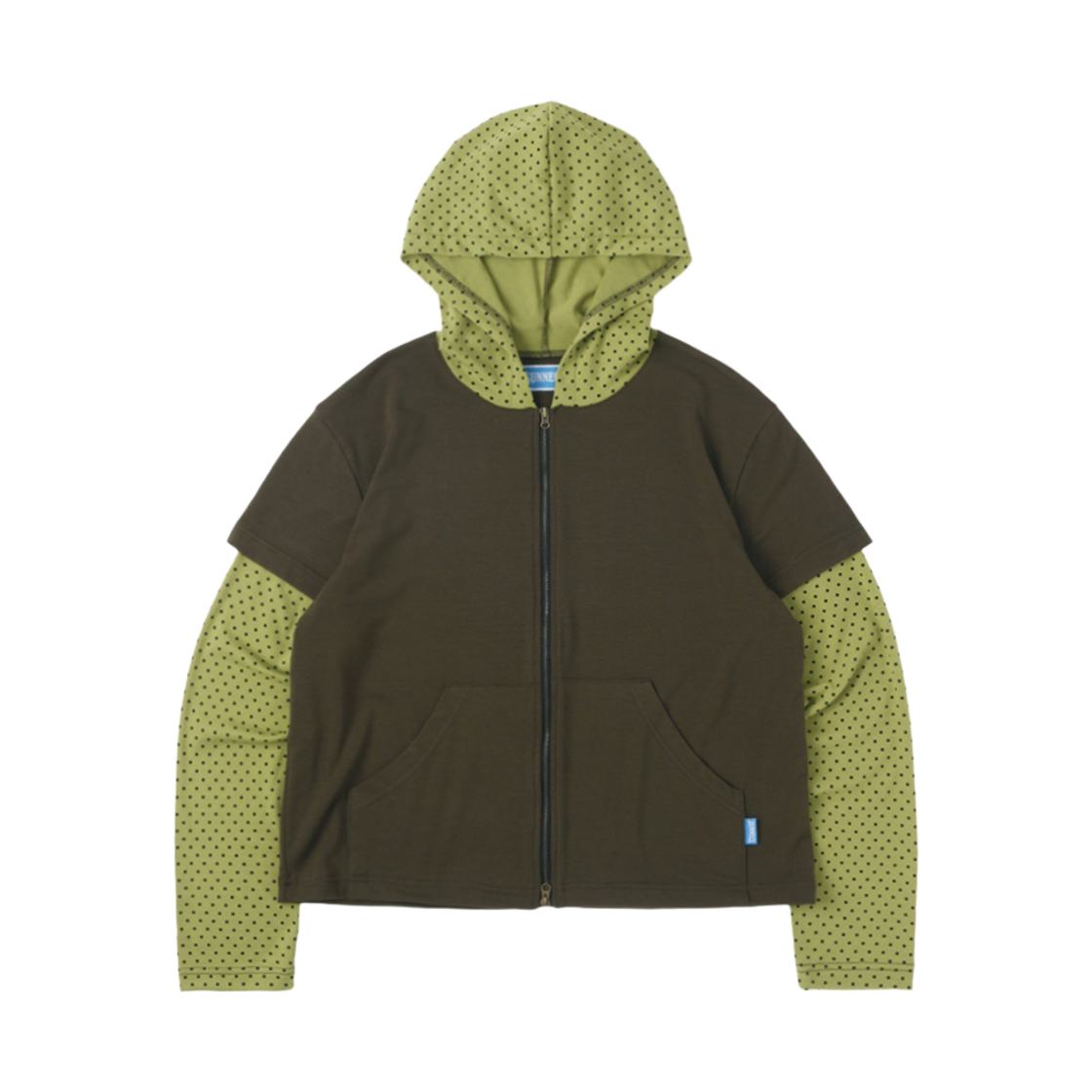 SNCT25STO003GR SUNNECT Polka Dot Layered Zip Hoodie Green