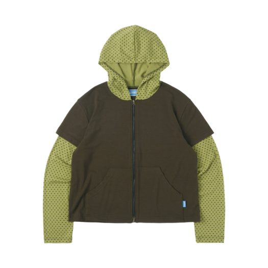 SNCT25STO003GR Sunnect Polka Dot Layered Zip Hoodie Green