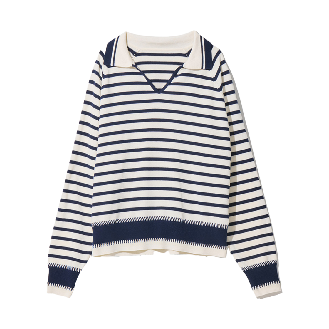 25SPKN001NA Ogarp Stripe Collar Knit Navy