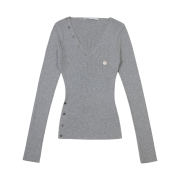 (W) Bohemian Seoul Button V-Neck Slit Knit Melange Gray