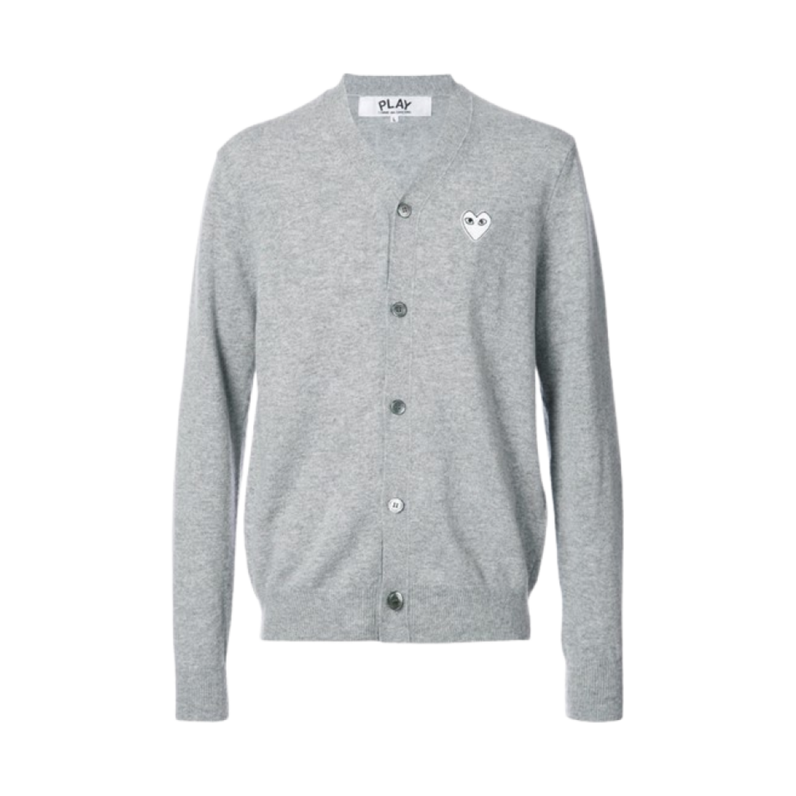 플레이 꼼데가르송 화이트 하트 니트 가디건 라이트 그레이(Play Comme des Garcons White Heart Knit Cardigan Light Grey)