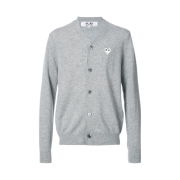 Play Comme des Garcons White Heart Knit Cardigan Light Grey