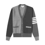 Thom Browne Cotton V-Neck 4-Bar Cardigan Tonal Grey