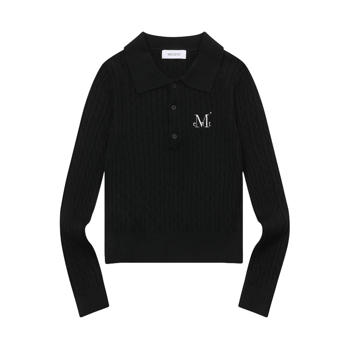 무센트 르멜로 카라넥 버튼 크롭 니트 블랙(MUCENT Lemelo Collar-Neck Button Crop Knit Black) - 1
