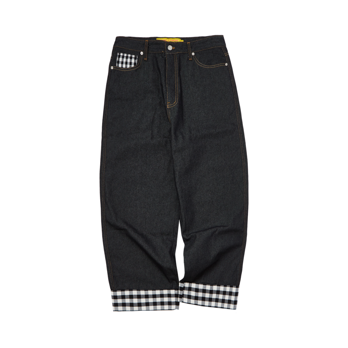 25SUGFPT03BK Garments Fab Check Turn Up Denim Pants Black
