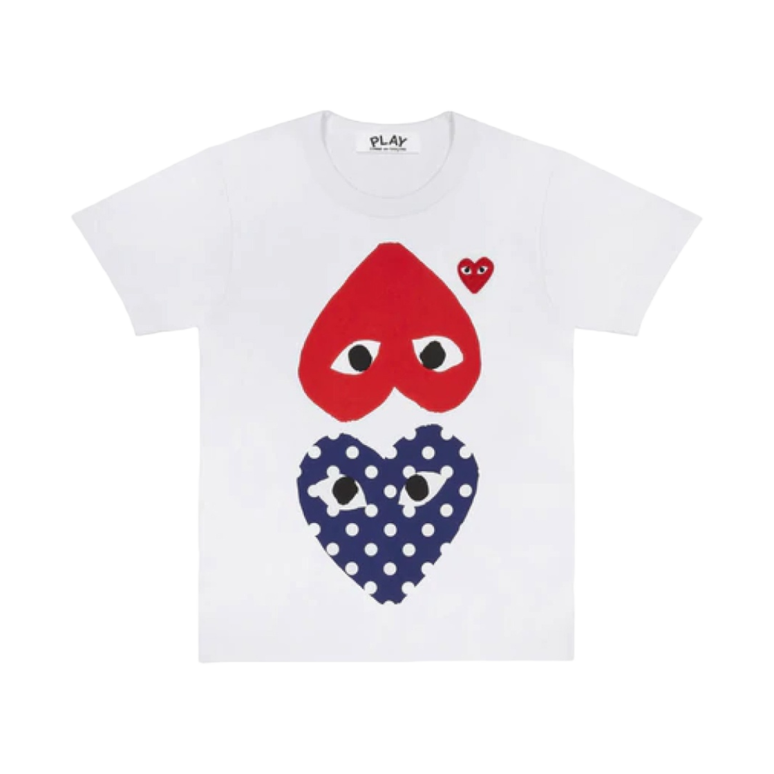 (W) 플레이 꼼데가르송 폴카 닷 업사이드 다운 하트 티셔츠 화이트((W) Play Comme des Garcons Polka Dot With Upside Down Heart T-Shirt White) - 1