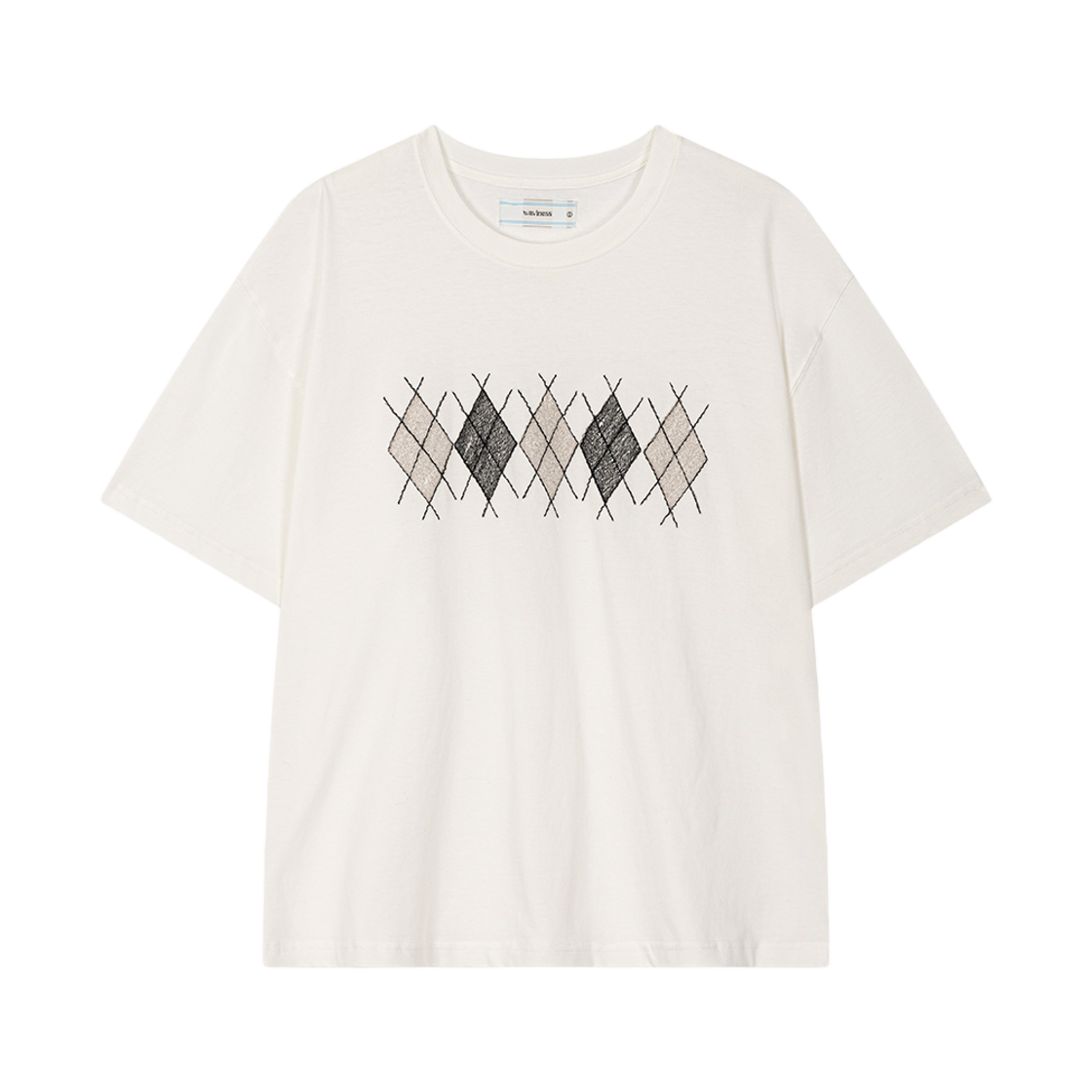 Waviness24214 Waviness Argyle Needlework T-Shirt White - 대표 이미지 #1