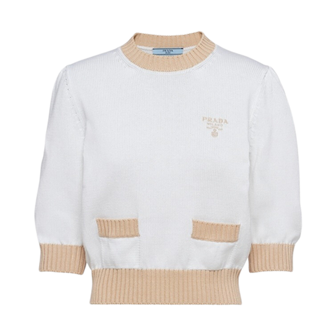(W) 프라다 코튼 크루넥 스웨터 데저트 화이트((W) Prada Cotton Crewneck Sweater Desert White) - 1