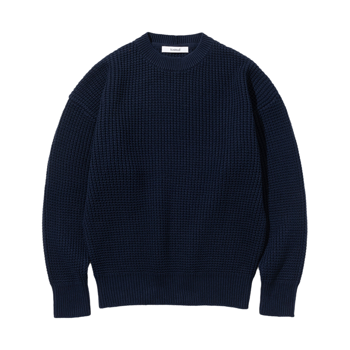 니티드 헤비 와플 라운드 니트 네이비