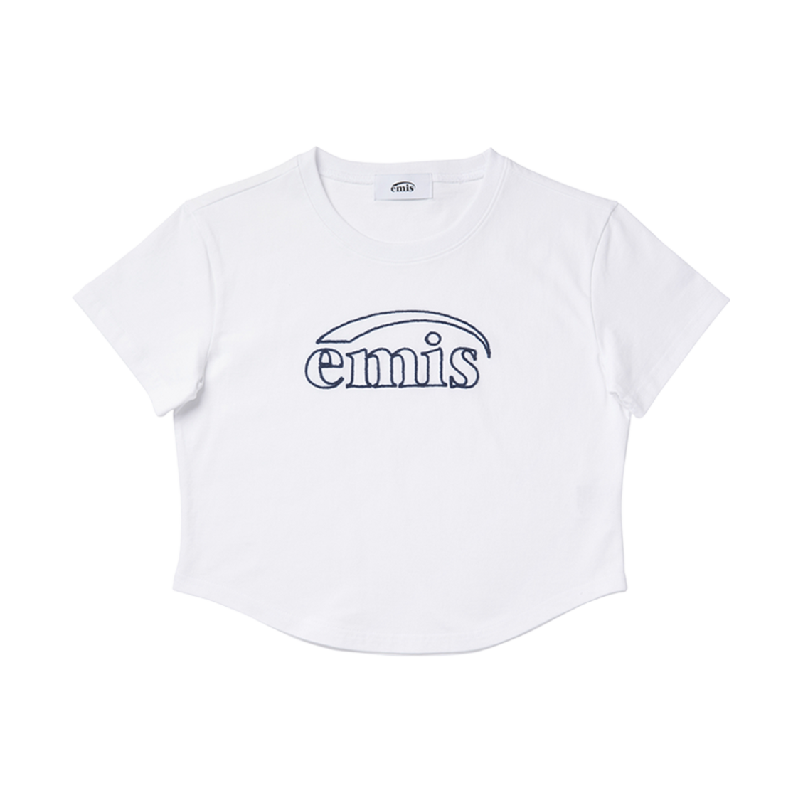 (W) 이미스 크롭 체인 스티치 티셔츠 화이트((W) Emis Cropped Chain Stitch T-Shirt White) - 1