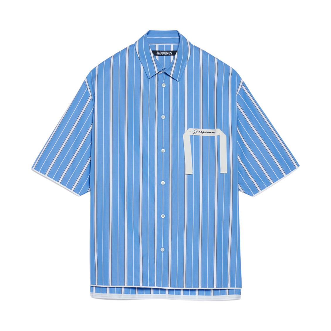 자크뮈스 라 슈미즈 카브리 박시 그로그랭 로고 셔츠 블루 스트라이프(Jacquemus La Chemise Cabri Boxy Grosgrain Logo Shirt Blue Stripes) - 1