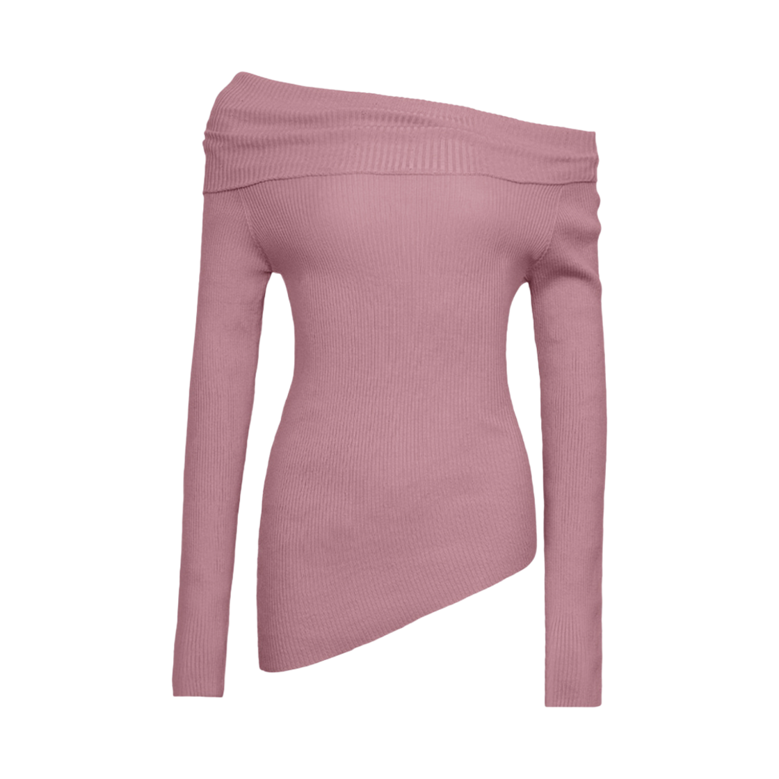 러프넥 라인 시프트 니트 핑크