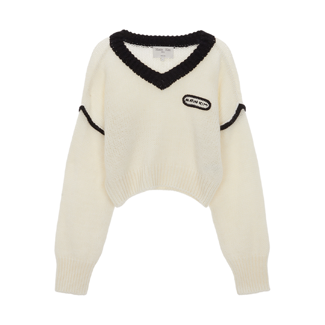 MK239OPO029MIV (W) Matin Kim V-Neck Color Crop Knit Pullover Ivory