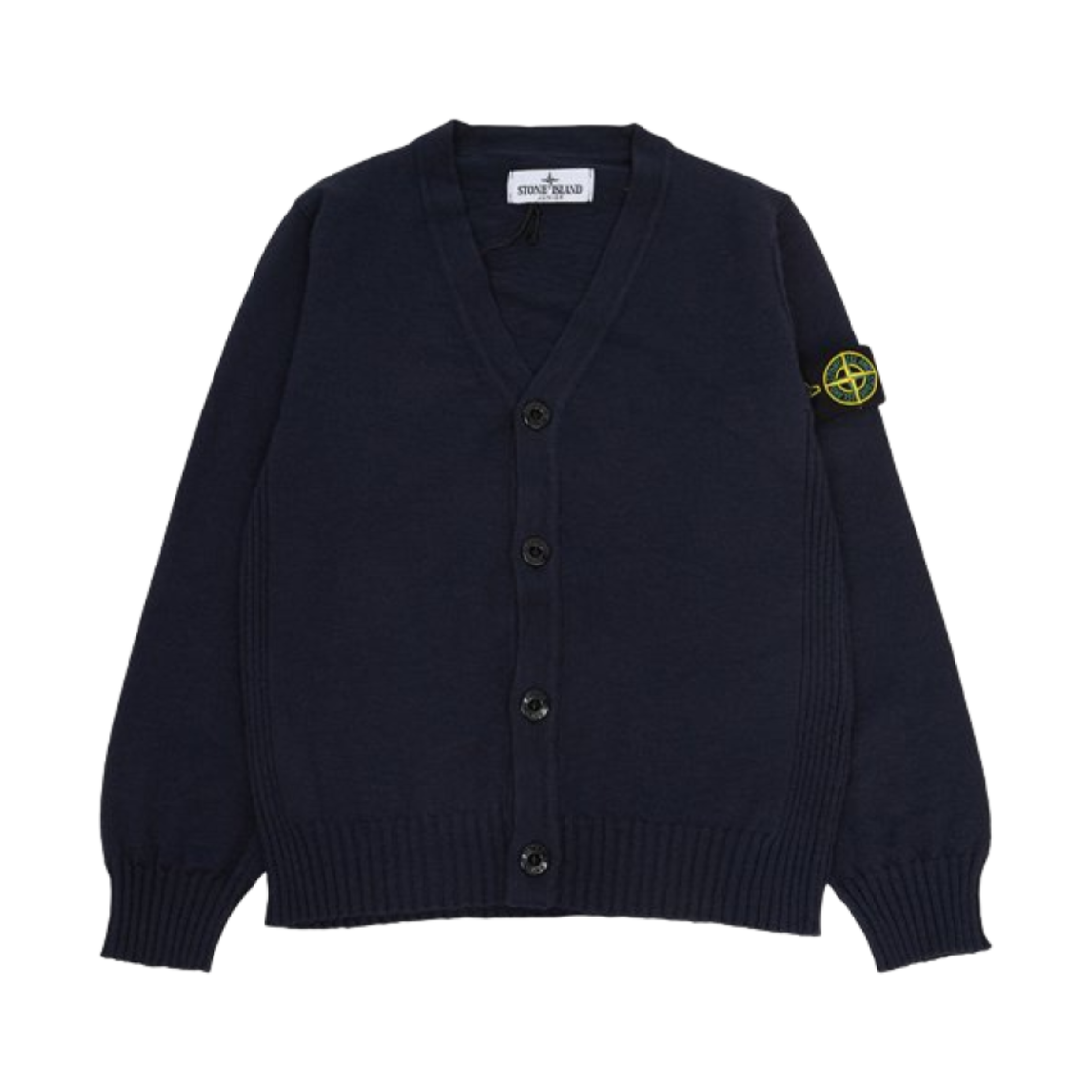 8016511B0-V0020 (Kids) Stone Island 511B0 Wappen Patch V-Neck Knit Cardigan Navy Blue - 24SS