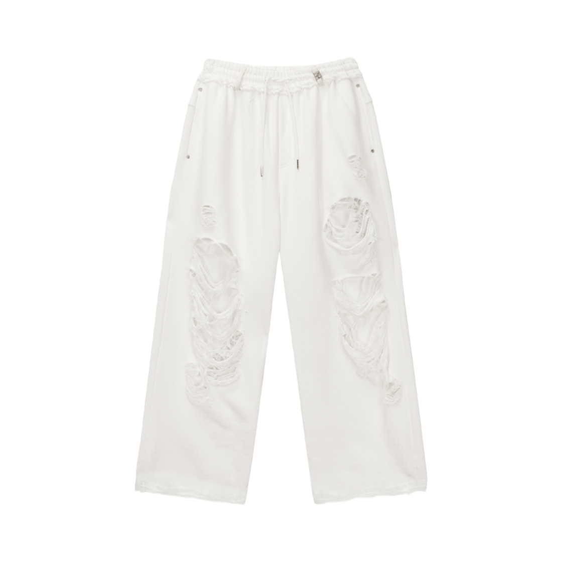 (W) 트리밍버드 스크래치 데미지 와이드 스웨트팬츠 화이트((W) Treemingbird Scratch Damage Wide Sweatpants White)