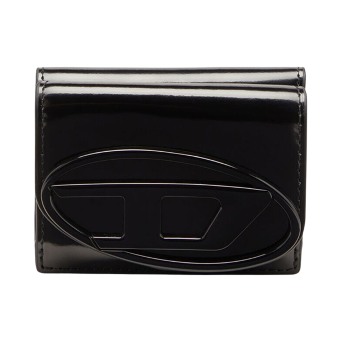 디젤 1DR 트라이폴드 코인 XS 리 월렛 인 미러드 레더 블랙(Diesel 1DR Tri-Fold Coin XS li Wallet in Mirrored Leather Black)