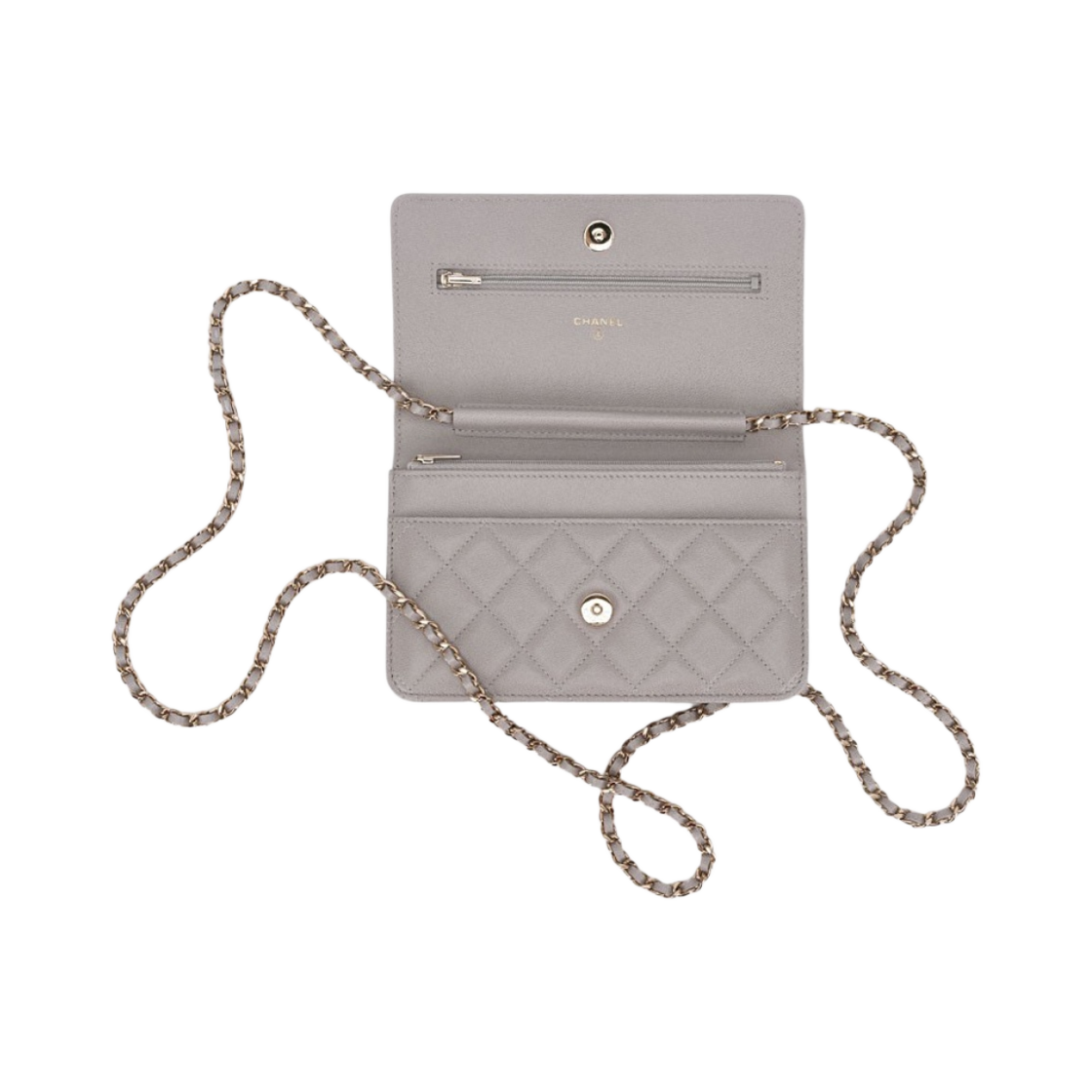샤넬 클래식 체인 지갑 그레인드 카프스킨 & 골드 메탈 라이트 그레이(Chanel Classic Wallet On Chain Grained Calfskin & Gold Light Grey) - 3
