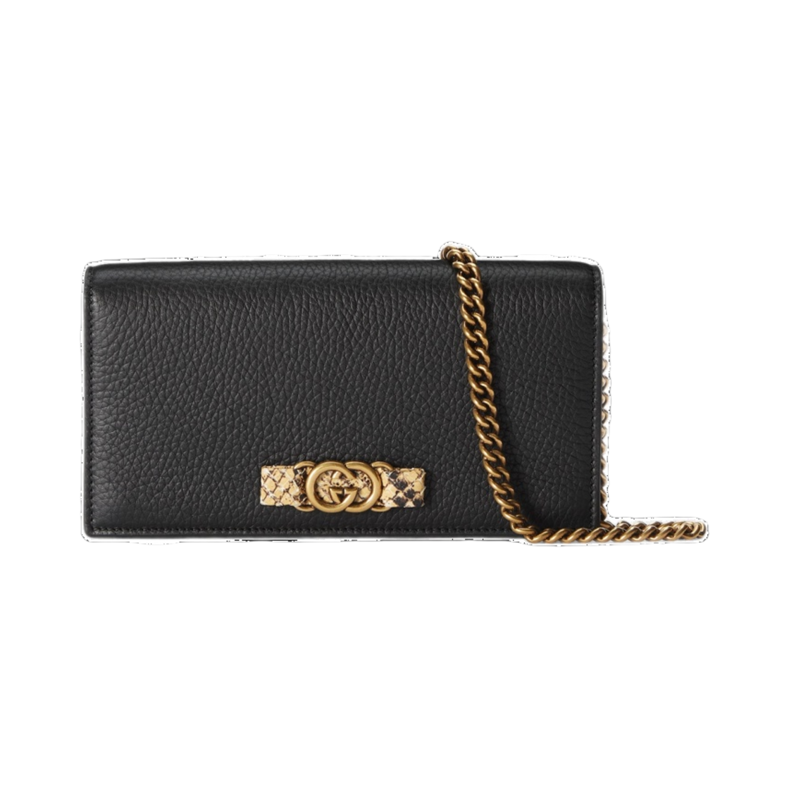 746056-AACAO-1941 Gucci Chain Wallet with Interlocking G Python Bow Black Leather