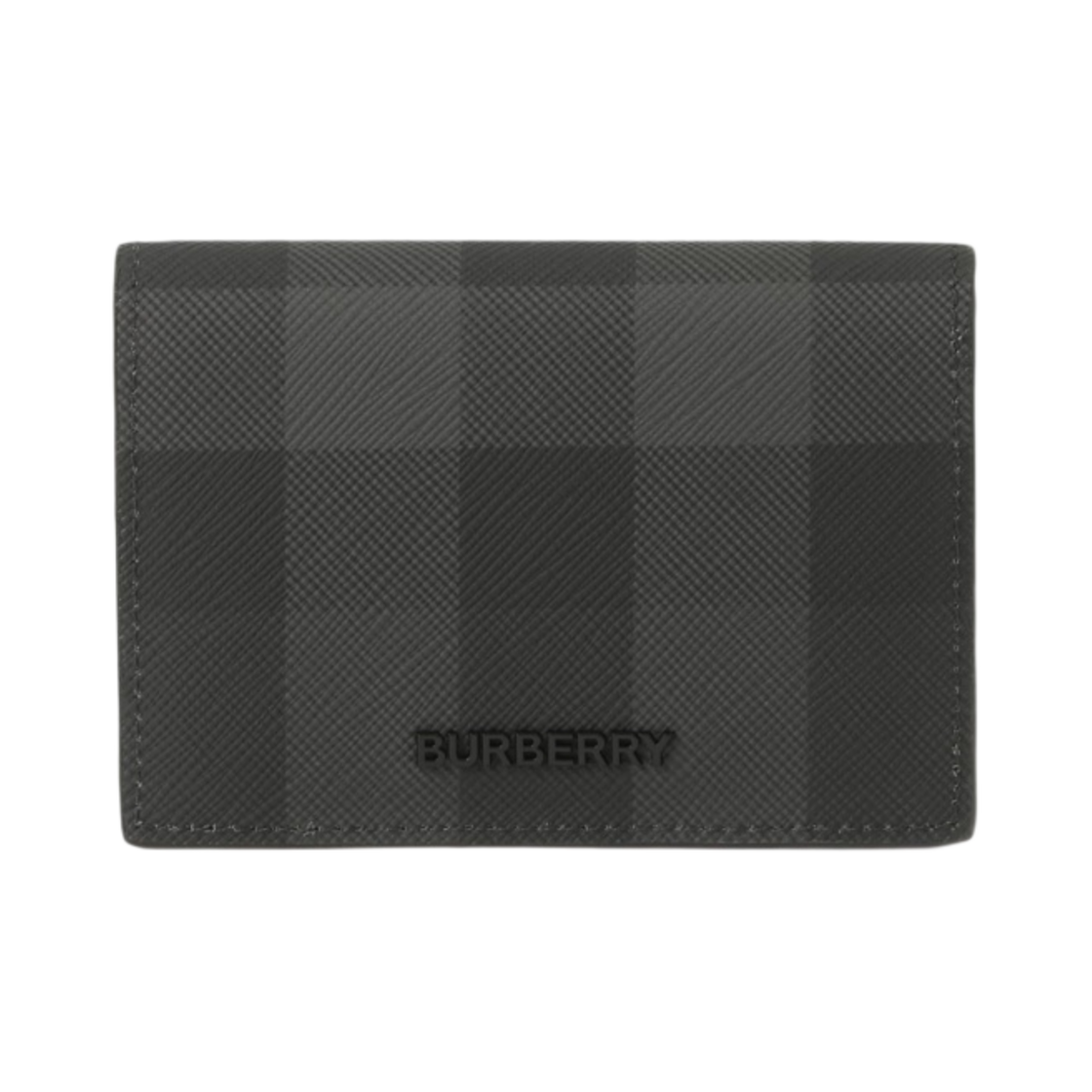 8070204 Burberry Check Leather Folding Card Case Charcoal