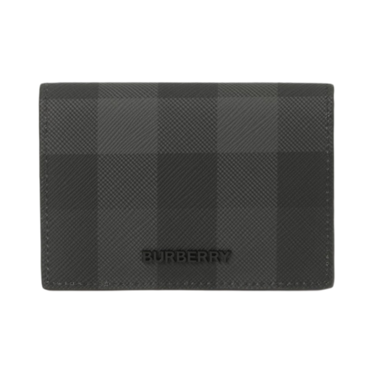 8070204 Burberry Check Leather Folding Card Case Charcoal